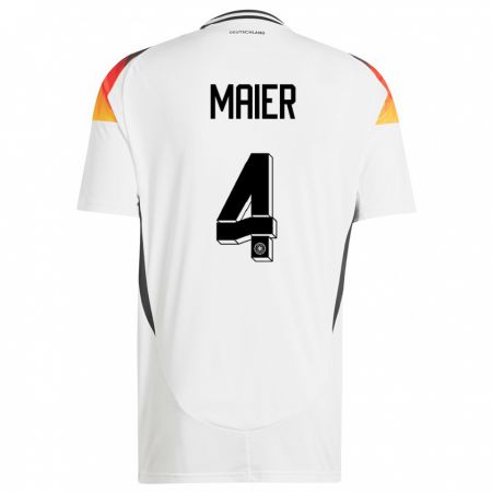 Kandiny Homme Maillot Allemagne Leonie Maier #4 Blanc Tenues Domicile 24-26 T-Shirt