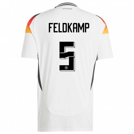 Kandiny Homme Maillot Allemagne Jana Feldkamp #5 Blanc Tenues Domicile 24-26 T-Shirt
