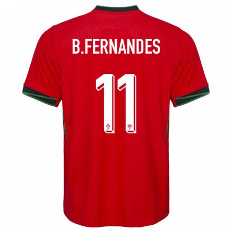 Kandiny Homme Maillot Portugal Bruno Fernandes #11 Rouge Tenues Domicile 24-26 T-Shirt