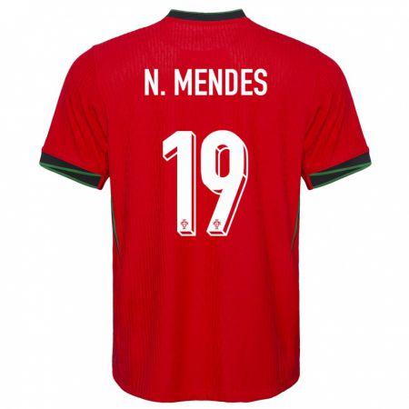 Kandiny Homme Maillot Portugal Nuno Mendes #19 Rouge Tenues Domicile 24-26 T-Shirt