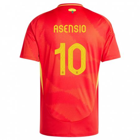 Kandiny Homme Maillot Espagne Marco Asensio #10 Rouge Tenues Domicile 24-26 T-Shirt