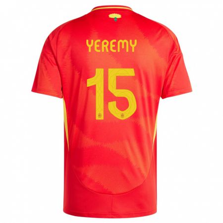 Kandiny Homme Maillot Espagne Yeremy Pino #15 Rouge Tenues Domicile 24-26 T-Shirt