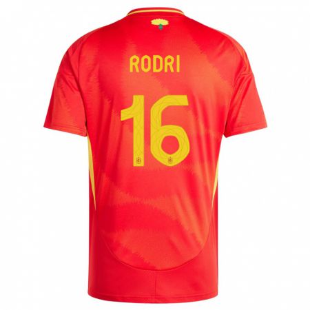 Kandiny Homme Maillot Espagne Rodri #16 Rouge Tenues Domicile 24-26 T-Shirt