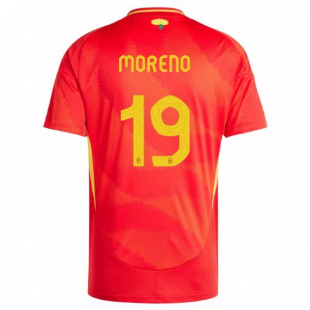 Kandiny Homme Maillot Espagne Victor Moreno #19 Rouge Tenues Domicile 24-26 T-Shirt