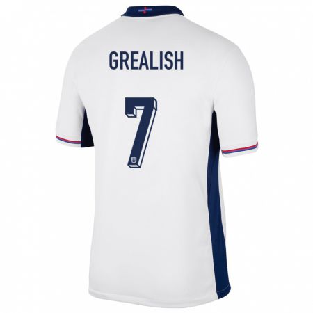 Kandiny Homme Maillot Angleterre Jack Grealish #7 Blanc Tenues Domicile 24-26 T-Shirt