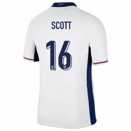 Kandiny Homme Maillot Angleterre Jill Scott #16 Blanc Tenues Domicile 24-26 T-Shirt