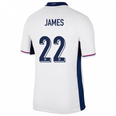 Kandiny Homme Maillot Angleterre Lauren James #22 Blanc Tenues Domicile 24-26 T-Shirt