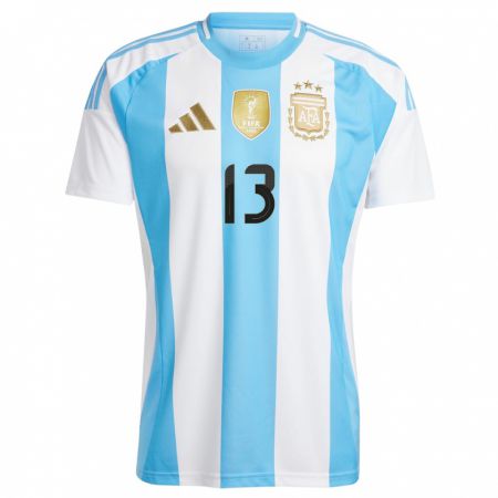 Kandiny Homme Maillot Argentine Thiago Schiavulli #13 Blanc Bleu Tenues Domicile 24-26 T-Shirt