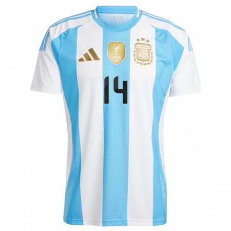 Kandiny Homme Maillot Argentine Enzo Fernandez #14 Blanc Bleu Tenues Domicile 24-26 T-Shirt