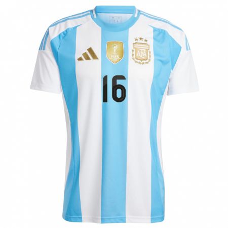 Kandiny Homme Maillot Argentine Tomas Palacios #16 Blanc Bleu Tenues Domicile 24-26 T-Shirt