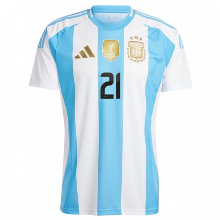 Kandiny Homme Maillot Argentine Nahuel Molina #21 Blanc Bleu Tenues Domicile 24-26 T-Shirt