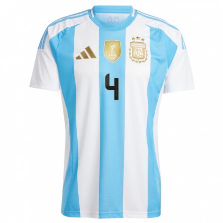 Kandiny Homme Maillot Argentine Gonzalo Montiel #4 Blanc Bleu Tenues Domicile 24-26 T-Shirt