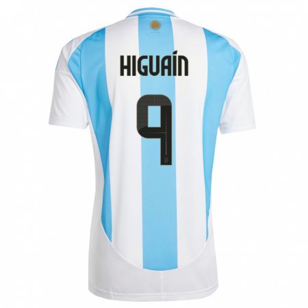 Kandiny Homme Maillot Argentine Gonzalo Higuain #9 Blanc Bleu Tenues Domicile 24-26 T-Shirt