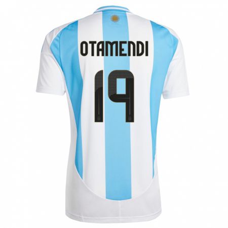 Kandiny Homme Maillot Argentine Nicolas Otamendi #19 Blanc Bleu Tenues Domicile 24-26 T-Shirt