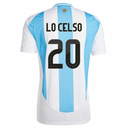 Kandiny Homme Maillot Argentine Giovani Lo Celso #20 Blanc Bleu Tenues Domicile 24-26 T-Shirt