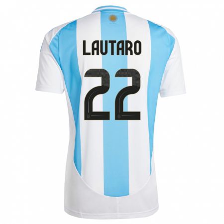 Kandiny Homme Maillot Argentine Lautaro Martinez #22 Blanc Bleu Tenues Domicile 24-26 T-Shirt
