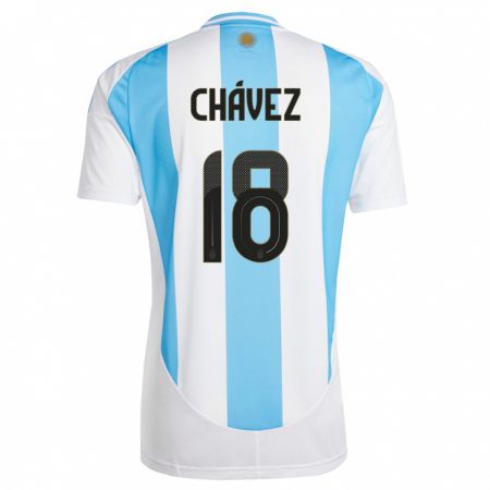 Kandiny Homme Maillot Argentine Gabriela Chavez #18 Blanc Bleu Tenues Domicile 24-26 T-Shirt