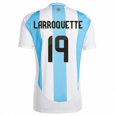 Kandiny Homme Maillot Argentine Mariana Larroquette #19 Blanc Bleu Tenues Domicile 24-26 T-Shirt