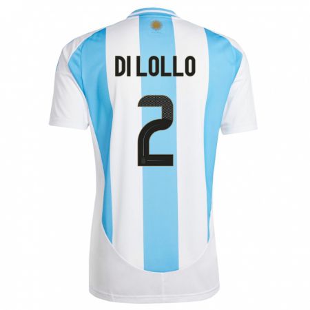 Kandiny Homme Maillot Argentine Lautaro Di Lollo #2 Blanc Bleu Tenues Domicile 24-26 T-Shirt