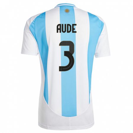 Kandiny Homme Maillot Argentine Julian Aude #3 Blanc Bleu Tenues Domicile 24-26 T-Shirt