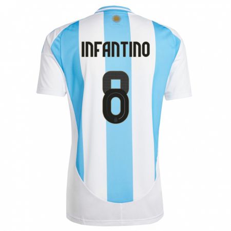 Kandiny Homme Maillot Argentine Gino Infantino #8 Blanc Bleu Tenues Domicile 24-26 T-Shirt