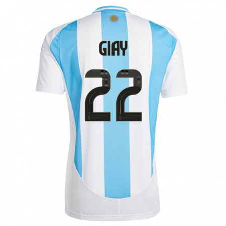 Kandiny Homme Maillot Argentine Agustin Giay #22 Blanc Bleu Tenues Domicile 24-26 T-Shirt
