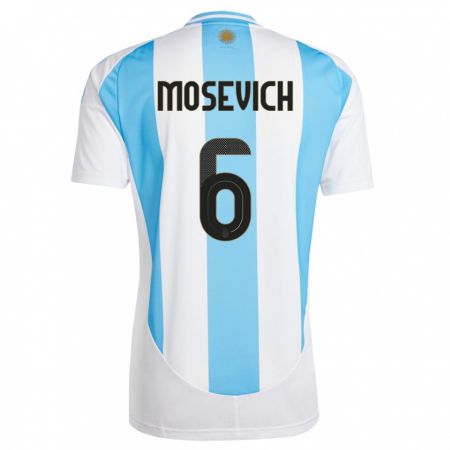 Kandiny Homme Maillot Argentine Leonel Mosevich #6 Blanc Bleu Tenues Domicile 24-26 T-Shirt