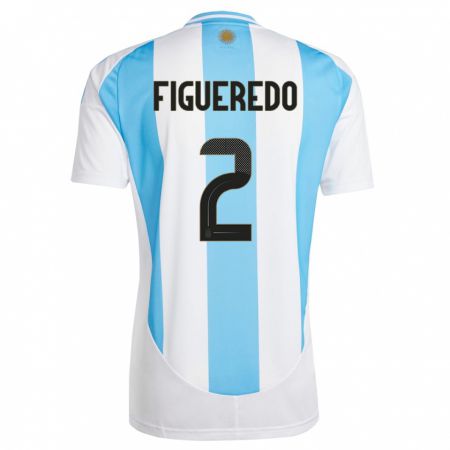 Kandiny Homme Maillot Argentine Leandro Figueredo #2 Blanc Bleu Tenues Domicile 24-26 T-Shirt
