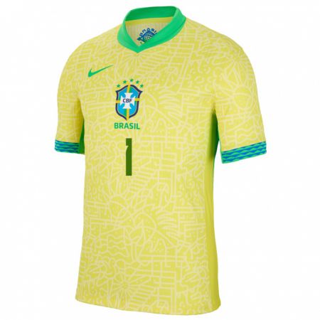 Kandiny Homme Maillot Brésil Mycael Pontes #1 Jaune Tenues Domicile 24-26 T-Shirt