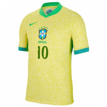 Kandiny Homme Maillot Brésil Luis Guilherme #10 Jaune Tenues Domicile 24-26 T-Shirt