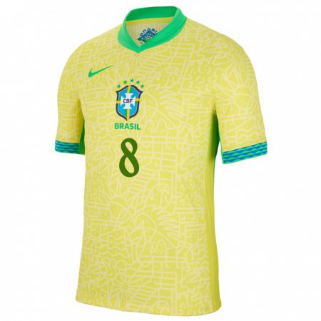 Kandiny Homme Maillot Brésil Luiz Gustavo #8 Jaune Tenues Domicile 24-26 T-Shirt