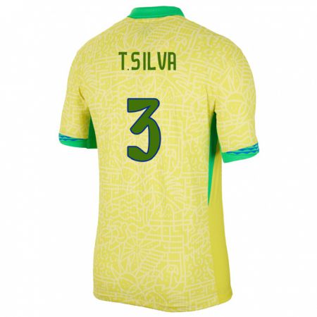 Kandiny Homme Maillot Brésil Thiago Silva #3 Jaune Tenues Domicile 24-26 T-Shirt