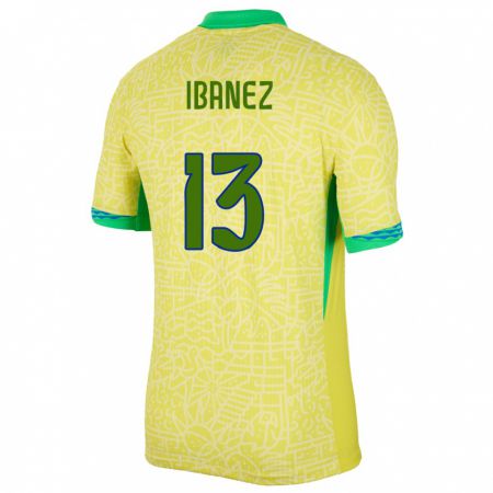 Kandiny Homme Maillot Brésil Roger Ibanez #13 Jaune Tenues Domicile 24-26 T-Shirt