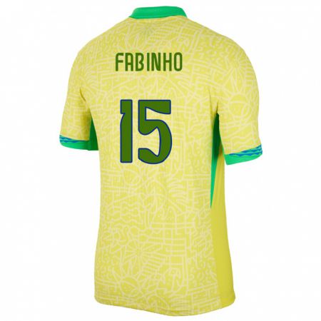 Kandiny Homme Maillot Brésil Fabinho #15 Jaune Tenues Domicile 24-26 T-Shirt