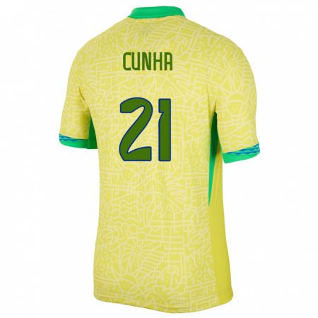 Kandiny Homme Maillot Brésil Matheus Cunha #21 Jaune Tenues Domicile 24-26 T-Shirt