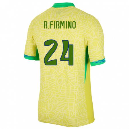 Kandiny Homme Maillot Brésil Roberto Firmino #24 Jaune Tenues Domicile 24-26 T-Shirt