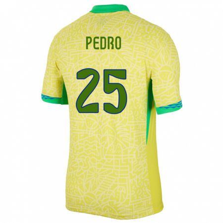Kandiny Homme Maillot Brésil Pedro #25 Jaune Tenues Domicile 24-26 T-Shirt