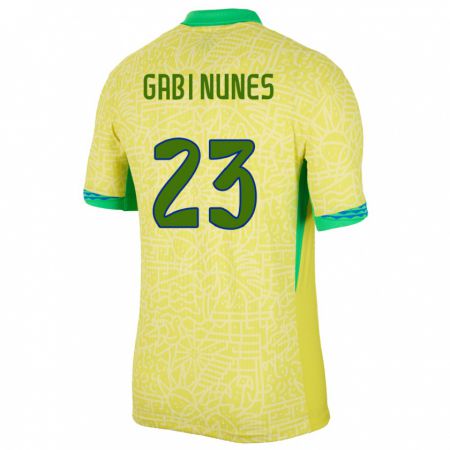 Kandiny Homme Maillot Brésil Gabi Nunes #23 Jaune Tenues Domicile 24-26 T-Shirt