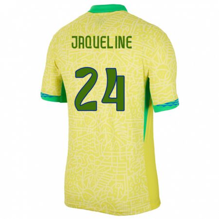 Kandiny Homme Maillot Brésil Jaqueline #24 Jaune Tenues Domicile 24-26 T-Shirt