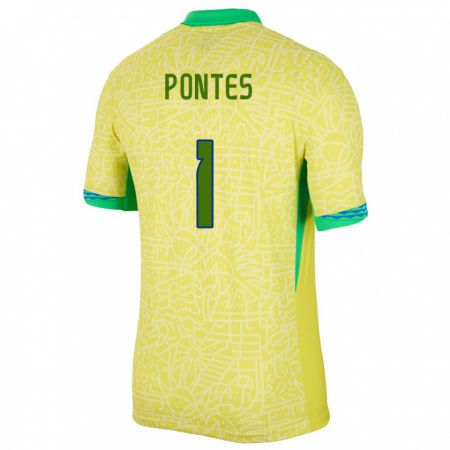 Kandiny Homme Maillot Brésil Mycael Pontes #1 Jaune Tenues Domicile 24-26 T-Shirt