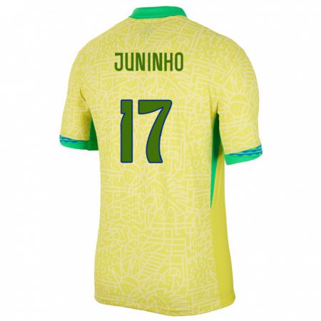 Kandiny Homme Maillot Brésil Juninho #17 Jaune Tenues Domicile 24-26 T-Shirt