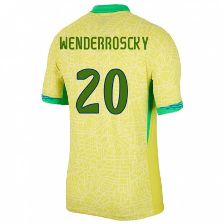Kandiny Homme Maillot Brésil Arthur Wenderroscky #20 Jaune Tenues Domicile 24-26 T-Shirt