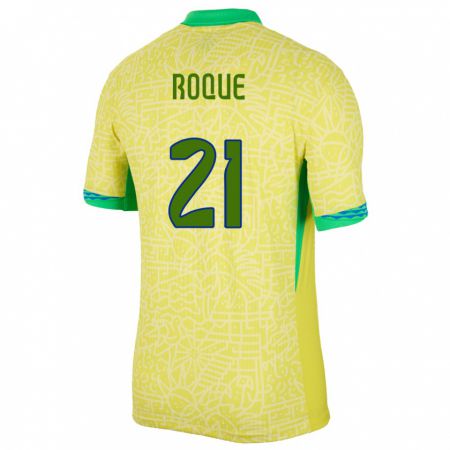 Kandiny Homme Maillot Brésil Vitor Roque #21 Jaune Tenues Domicile 24-26 T-Shirt
