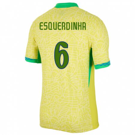 Kandiny Homme Maillot Brésil Esquerdinha #6 Jaune Tenues Domicile 24-26 T-Shirt