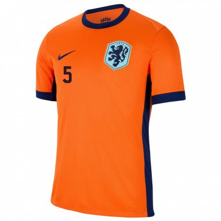 Kandiny Homme Maillot Pays-Bas Nathan Ake #5 Orange Tenues Domicile 24-26 T-Shirt