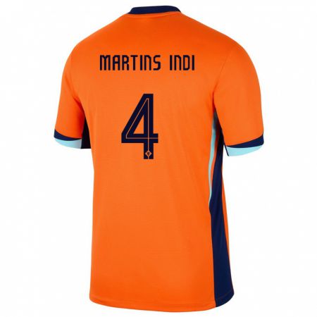 Kandiny Homme Maillot Pays-Bas Bruno Martins Indi #4 Orange Tenues Domicile 24-26 T-Shirt