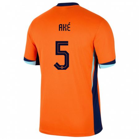 Kandiny Homme Maillot Pays-Bas Nathan Ake #5 Orange Tenues Domicile 24-26 T-Shirt