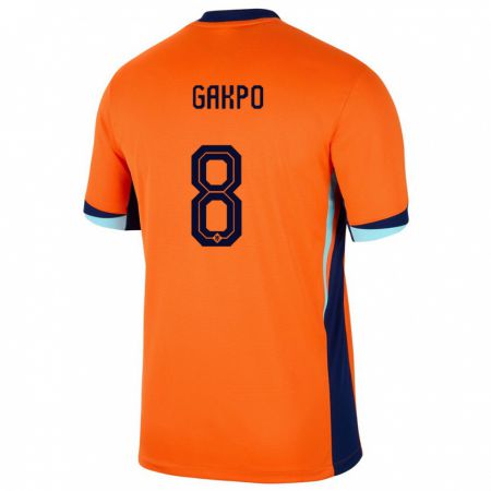 Kandiny Homme Maillot Pays-Bas Cody Gakpo #8 Orange Tenues Domicile 24-26 T-Shirt