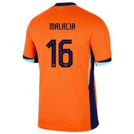 Kandiny Homme Maillot Pays-Bas Tyrell Malacia #16 Orange Tenues Domicile 24-26 T-Shirt