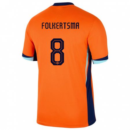 Kandiny Homme Maillot Pays-Bas Sisca Folkertsma #8 Orange Tenues Domicile 24-26 T-Shirt